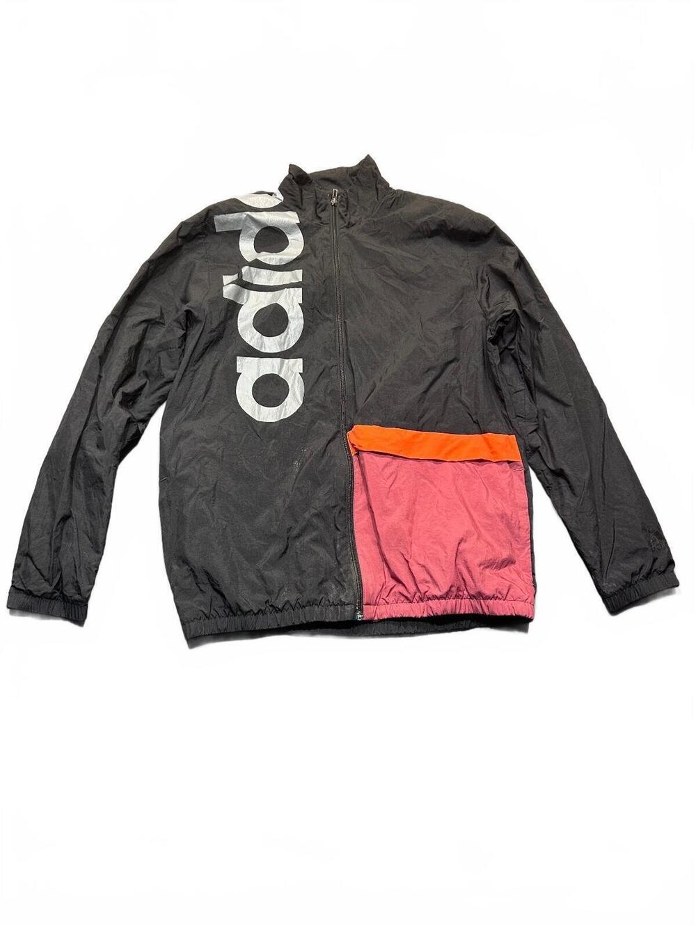 Adidas Men's Windbreaker Jacket Size M Black with Red and Orange Accents